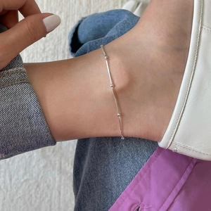 925 Sterling Silver Bead Anklet For Women Minimalist Korean Style Snake Chain Foot Jewelry Adjustable Elegant Accessory