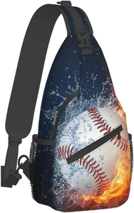 Détail du sac bandoulière avec imprimé graphique de baseball, feu et eau