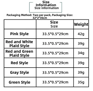 Size information chart for colorful Christmas car headrest covers in various styles