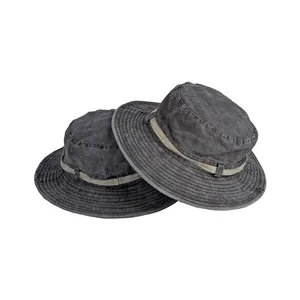 Washed cotton wide brim safari fishing hats in charcoal and light grey colors