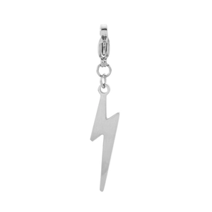 Close-up of silver lightning bolt charm with lobster clasp for DIY accessory making