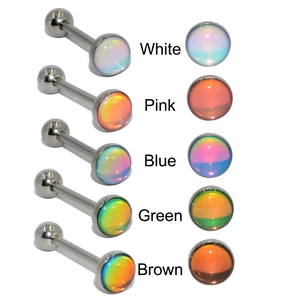 Barbell tongue rings in 5 iridescent colors made of polished stainless steel for piercing