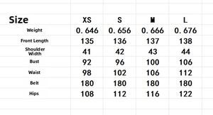 Tableau des tailles détaillé pour la robe sans manches à double boutonnage de XS à L