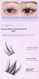 Detail showing self-adhesive lashes with tapered fiber technology and natural look