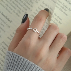 S925 sterling silver hollow cross ring with zircon diamonds worn on finger