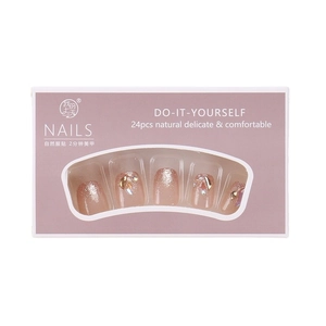 Pink glitter gradient handmade press-on nails set with rhinestone accents in 24 pieces