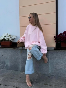 Sweat-shirt oversize rose pour femmes avec broderie de lettres dans un cadre extérieur décontracté