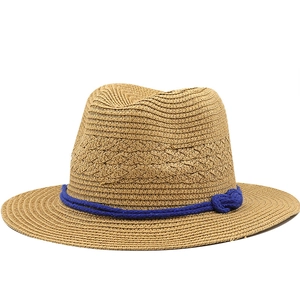 Panama Hat Straw Woven Fedora With Blue Rope Band Sun Protection Summer Beach Travel Classic Fashion For Men Women