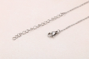 Detailed close-up of the lobster clasp and adjustable extension chain on the necklace