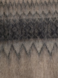 Close-up of soft fuzzy knit fabric with geometric zigzag pattern on retro sweater