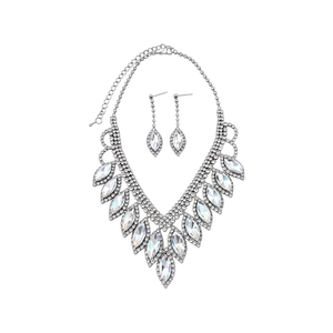 Elegant French vintage jewelry set with silver waterdrop fringe and rhinestones