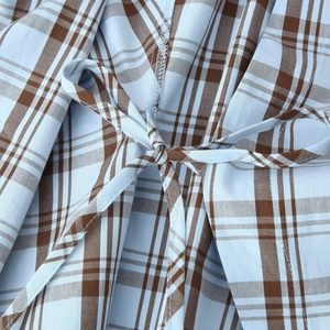 Classic blue and brown plaid poplin shirt featuring a stylish front tie knot design