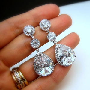 Elegant Pear Shape Drop Earrings Copper AAA Zirconia Water Drop Bridal Wedding Banquet Jewelry Silver Tone For Women