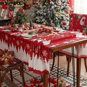 Christmas tablecloth with snowman and snowflake patterns for festive holiday dining decor