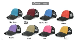 Matrix display of vintage mesh trucker hats in eight different assorted colors