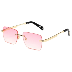 Gafas de sol cuadradas sin montura con lentes degradadas rosa y patillas de metal dorado