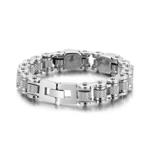 Industrial silver stainless steel motorcycle chain bracelet for men in heavy punk style