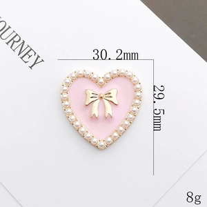 Pink heart charm with golden bow and pearls, 30.2mm x 29.5mm DIY accessory