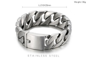 Detail of 20mm wide stainless steel Cuban link bracelet for men with matte finish