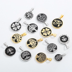 Stainless steel Tree of Life and Lucky Eye pendants in gold and silver plating