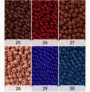 Detail view of 4mm colorful glass seed beads in six classic painted finishes for DIY crafts