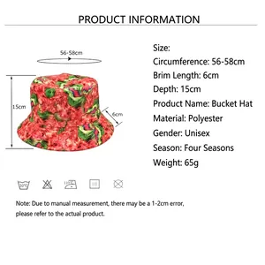 Double-sided reversible bucket hat size guide with dimensions for outdoor sun protection