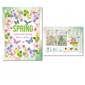 Spring window clings packaging and size detail with 22x30cm flower hummingbird decals