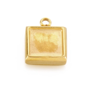 Minimalist square stainless steel gemstone pendant base in gold finish with connecting ring