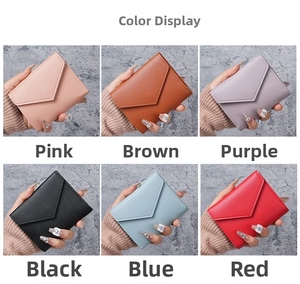 Mini envelope wallets in six colors with lychee grain leather texture and tri-fold design
