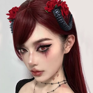 Serre-tête gothique d'Halloween avec cornes de démon noires et roses rouges pour femme