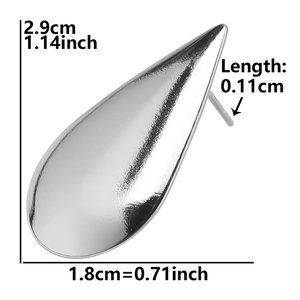 Detail showing 304 stainless steel teardrop earring dimensions with mirror finish