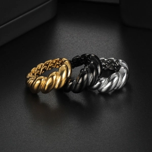 Croissant Twisted Rope Ring Stainless Steel Retro Geometric High Polished Fashion Jewelry For Women