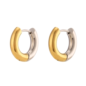 Minimalist two-tone C-shaped stainless steel earrings in gold and silver finish