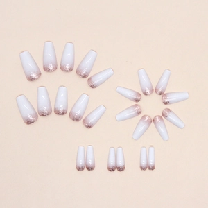 White gradient glitter ballerina press-on nails set in coffin shape for women