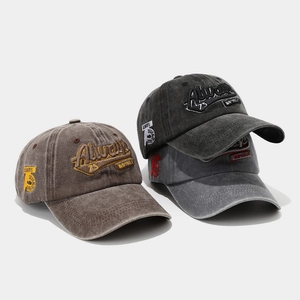 Vintage washed cotton baseball caps with New York embroidery in brown black and gray