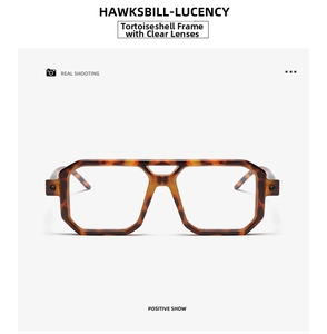 Detail of retro tortoiseshell double bridge sunglasses frame with clear lenses