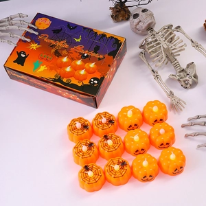 Candele LED Zucca Halloween Plastica Luce Calda Tè Elettronico Senza Fiamma Ornamento Decorazione Ragnatela