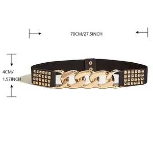 Detail view of elastic waist belt showing dimensions of 70cm length and 4cm width