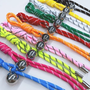 Colorful braided drawstring set with spherical metal cord locks and silver end caps