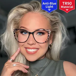 Cat Eye Glasses Frame TR90 Metal Anti Blue Light Blocking Trendy Eyewear For Women Fashion Clear Lens