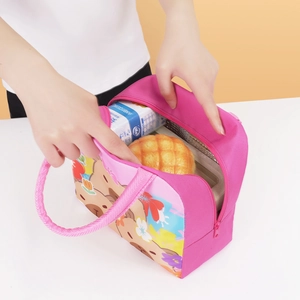 Pink cartoon bear thermal lunch bag with insulated aluminum foil lining for students