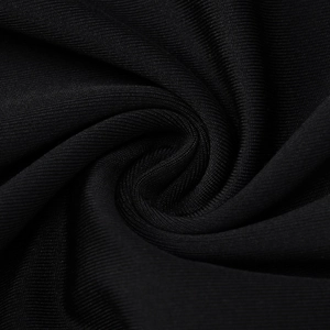 Macro shot of high-elastic black ribbed knit fabric with soft vertical texture detail