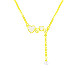 Elegant gold heart pendant necklace with shimmering white pearls and zircon accents