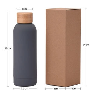 Matte dark grey 304 stainless steel thermal bottle with bamboo lid and packaging box