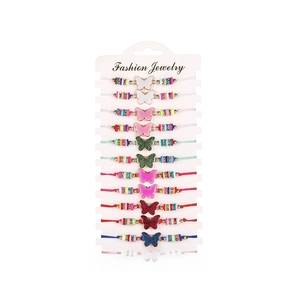 Set of 12 handmade woven butterfly bracelets with colorful crystal beads and glitter
