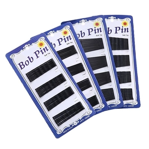 Bulk pack of black metal bob pins with ball tip design on four display cards