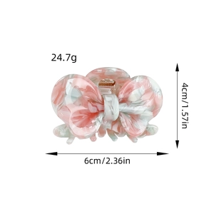 Pink marble acetate bow hair claw clip for women, size 6cm by 4cm, weight 24.7g