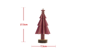 Miniature pink wooden Christmas tree desktop decor with glitter edges and wood base, 17.5cm