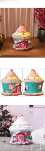 Detail view of the macaron blue LED Christmas castle ornament from multiple angles