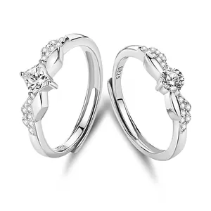 Guardian Angel Wings Couple Rings 925 Sterling Silver Adjustable Rhinestone Promise Rings For Lovers Valentine Gift Jewelry